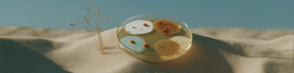 Poster - Futuristic Petri Dish with Viral and Bacterial Colonies in Segmented Sections Highlighting Pathogen Growth for Epidemiology and Medical Research Innovation