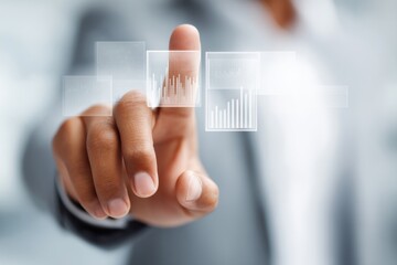 Aufkleber - Touchscreen Financial Interface with Floating Market Data, Asset Diversification and Cybernetic Connections for Advanced Wealth Management Trends