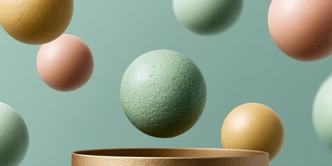 Aufkleber - Soft Floating Spheres Minimalist Exploring Texture, Suspension, and Pastel Color Harmony - Contemporary Digital Design Aesthetic