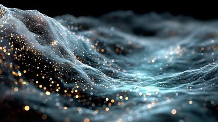 Leinwandbilder - Ephemeral Shimmer: Abstract representation of fluid movement and luminous particles dancing across an otherworldly landscape, evoking a sense of mystery and wonder.