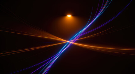 Wall Mural - abstract neon light trails crossing with warm ambient lighting futuristic technology background digi