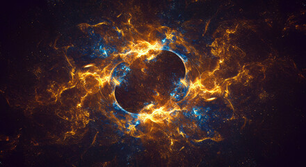 Wall Mural - abstract cosmic nebula swirl energetic plasma orb gold blue fractal energy celestial background