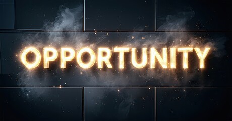 Aufkleber - Bright word opportunity glows against dark brick wall. Smoke effects add dramatic visual impact. Bold typography creates strong message.