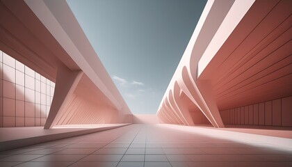 Wall Mural - 3d illustration of abstract minimal architecture background, monochromatic geometric architectural