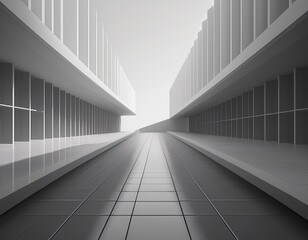 Wall Mural - 3d illustration of abstract minimal architecture background, monochromatic geometric architectural
