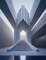 Wall Mural - 3d illustration of abstract minimal architecture background, monochromatic geometric architectural