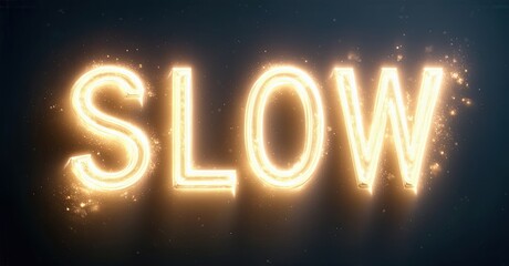Aufkleber - Bright golden text spells SLOW against dark blue background. Sparks radiate from illuminated letters, creating dramatic effect.