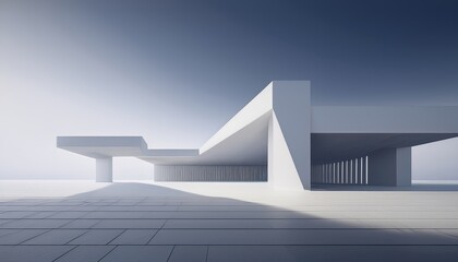 Wall Mural - 3d illustration of abstract minimal architecture background, monochromatic geometric architectural