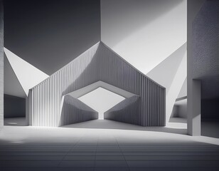 Wall Mural - 3d illustration of abstract minimal architecture background, monochromatic geometric architectural