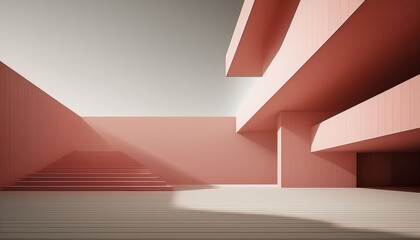 Wall Mural - 3d illustration of abstract minimal architecture background, monochromatic geometric architectural