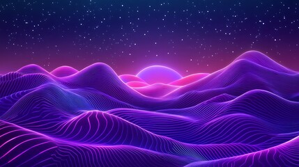 Wall Mural - a digital landscape with purple neon waves flowing in intricate patterns glowing brightly under the 