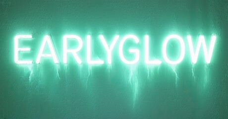 Aufkleber - Bright neon sign displays EARLYGLOW text. Turquoise illumination contrasts dark background. Minimalist design evokes modern aesthetic.
