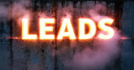 Aufkleber - Dramatic image displays LEADS text. Glowing orange letters contrast dark, textured background. Smoke adds mysterious atmosphere.