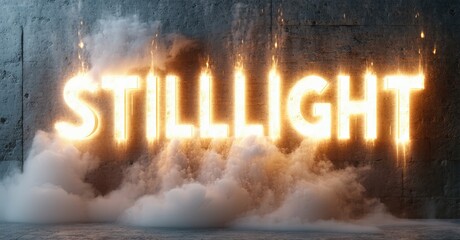 Aufkleber - Glowing text STILLLIGHT emerges from dense smoke against textured concrete wall. Dramatic lighting creates intense visual impact.