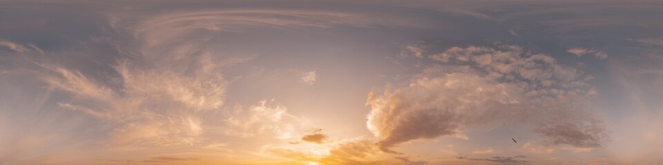 Wall Mural - 360 panorama of glowing sunset sky with bright cirrus clouds. seamless hdr spherical 360 panorama. s