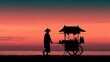 © KamStudio - Silhouette of Asian vendor with pineapple cart at sunset, striking minimalist market scene