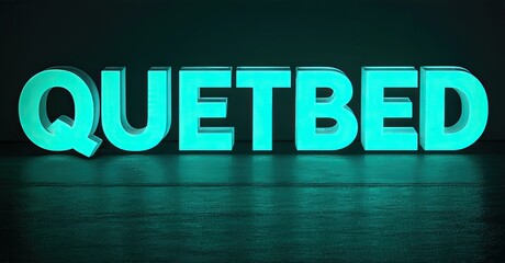 Aufkleber - Bright turquoise lettering spells QUETBED against dark background. Reflective floor adds depth, creating modern visual impact.