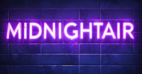 Aufkleber - Bright purple neon sign spells MIDNIGHTAIR against dark brick wall. Dramatic lighting creates vibrant, modern aesthetic.