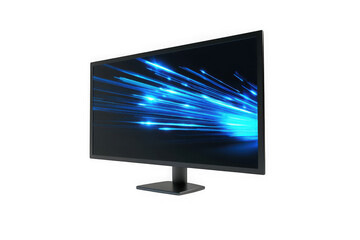 modern computer monitor display with blue light streaks visuals technology screen isolated on transp