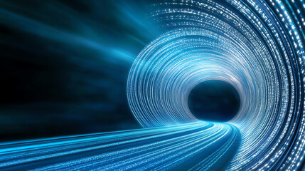 Poster - A futuristic visual representation of a digital tunnel, showcasing flowing lights and data streams, symbolizing fast internet connection.