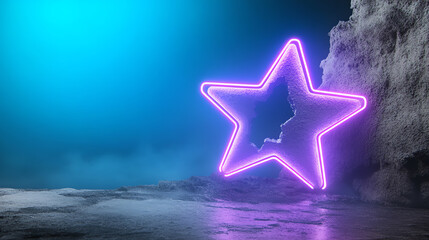 Poster - A glowing neon star against a mystical backdrop, creating an ethereal atmosphere perfect for creative projects and design.