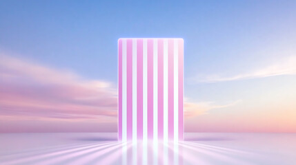 Aufkleber - A surreal, minimalistic background featuring a pink striped structure against a soft, dreamy sky at dawn.