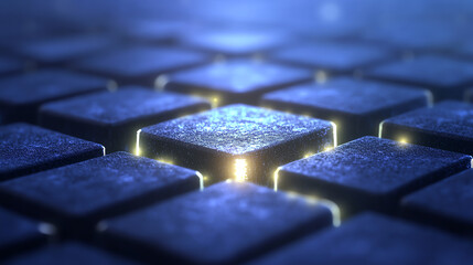 Leinwandbilder - Close-up of illuminated tiles creating a futuristic digital atmosphere, showcasing advanced technology and innovation.