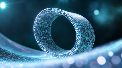 Aufkleber - Futuristic digital ring in a mesmerizing cosmic background, showcasing advanced technology and shimmering light particles.