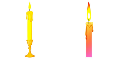 Wall Mural - PNG Two illuminated candles stand side-by-side on a transparent background.