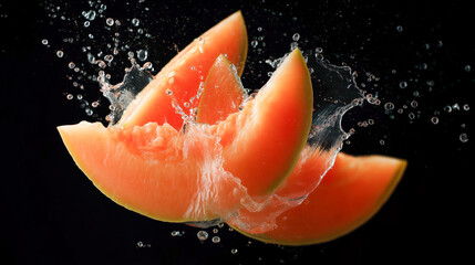Aufkleber - Fresh watermelon slices are dramatically splashing into water, showcasing their vibrant colors and juicy texture. This lively cooking scene captures the essence of summer and healthy eating.