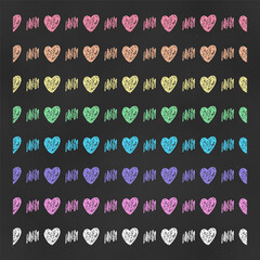 Wall Mural - Set of Horizontal Seamless Borders Chalk Drawn Sketches of Rainbow Lines of Hearts.
