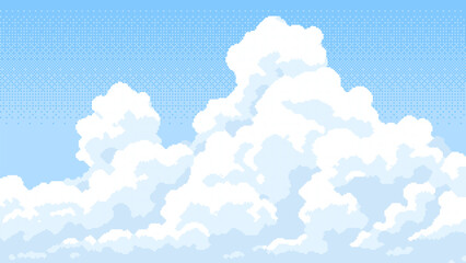 Wall Mural - 8-bit pixel art of white clouds in the sky. game level backdrop. 2d video game graphics. simple pixe