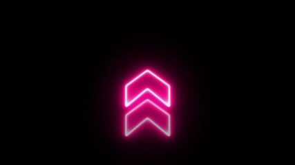 Wall Mural - Neon up moving arrow icon. Abstract directional neon arrow icon animation on black background.