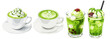 © DROP DESIGN STUDIO - 抹茶の飲み物の様々な水彩イラストセット ホットドリンク /  カプチーノ / フラペチーノ / アイスクリーム