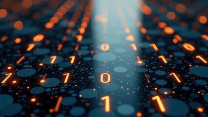 Wall Mural - computer screen with a bunch of numbers and a bright orange light shining on it