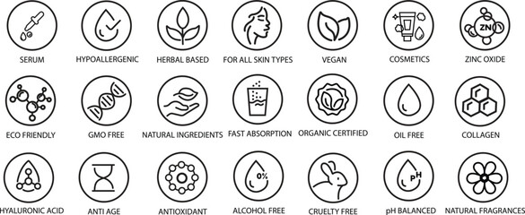 organic, natural, vegan, cruelty free, collagen, anti age, antioxidant cosmetic editable stroke outl