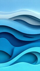 Wall Mural - stunning abstract wave paper cut design in gradient aquatic hues, modern oceanic artwork visual