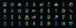© anatolir - Neon icons representing various disinfection and cleaning supplies, promoting hygiene and disease prevention