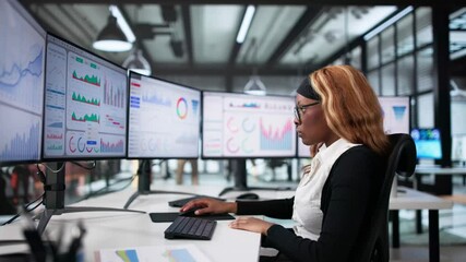 Leinwandbilder - Data Analyst Woman Monitoring Business Analytics Dashboard