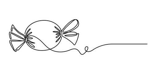 Candy in continuous one line drawing, . Contour icon. Doodle vector illustration, One continuous line drawing of sweet candy. Chocolate. Isolated on white background vector illustration, line art. 