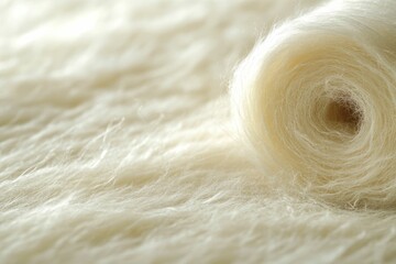 Aufkleber - Soft, creamy-white yarn rolled on a fluffy surface, showcasing its delicate texture.