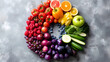 © xiaolei - Colorful fruits, berries and vegetables in a circular arrangement, celebrating nature's vibrant bounty