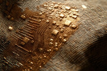 Leinwandbilder - Close-up of a golden circuit board, intricate design, textured surface.