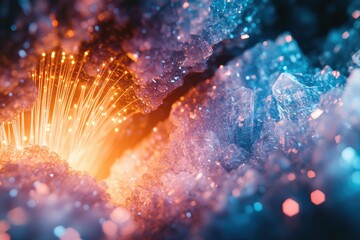 Aufkleber - Luminous fiber optic strands illuminate a vibrant crystal cavern, creating a mesmerizing spectacle of light and color.