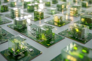 Aufkleber - Transparent cubes containing circuit boards represent a futuristic data center or advanced computing system.