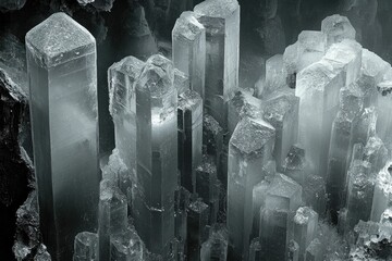 Aufkleber - A mesmerizing cluster of translucent, prismatic crystals resembling a miniature city of ice.