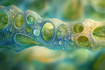Poster - Abstract image of a bioluminescent, interconnected network of organic cells, resembling a microscopic view of life.