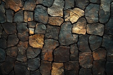 Aufkleber - Irregular dark and gold stone wall texture.  Rustic, aged, and uneven surface.