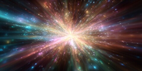 Fototapete - Colorful Abstract Explosion of Light and Energy, Vibrant Starburst Effect with Radiating Shapes, Cosmic Background with Bright Colors and Motion