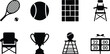 © Kalsoom - Tennis equipment vector icons set racket ball court chair trophy scoreboard isolated on white background editable stock vector illustration
